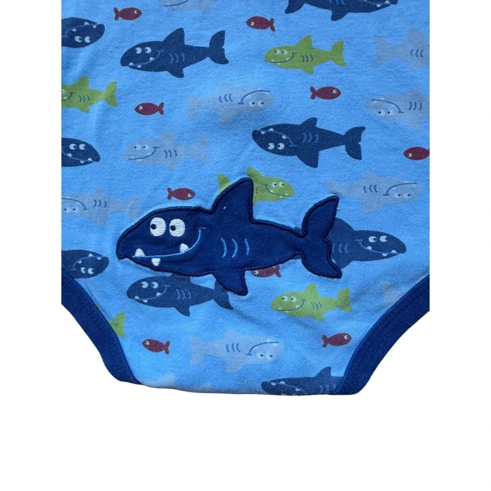 Carter's vintage Bodysuit 9 Months Blue Short Sleeve Shark stitched